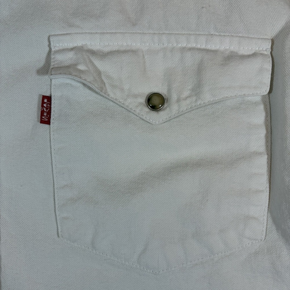 VTG Levi's Red Tab Mens MD White Denim Pearl Snap Western Long Sleeve Shirt 90s - Picture 8 of 14